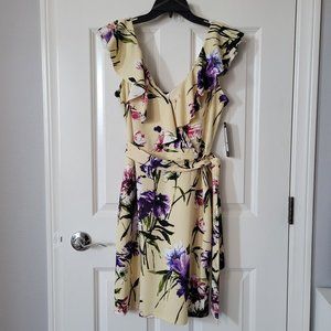 Bebe Printed Ruffle Sleeve Scuba Dress - Size Large